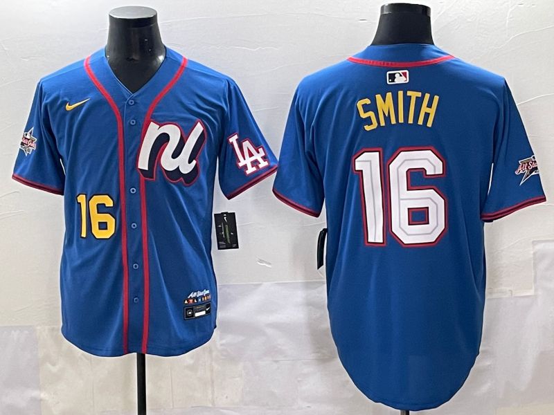 Men 2025 Los Angeles Dodgers #16 Smith Blue All star Blank Blue Nike MLB Jersey style 7->los angeles dodgers->MLB Jersey